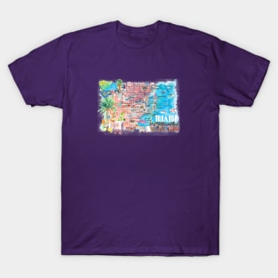 Miami Florida Illustrated Travel Map with Roads and Highlights T-Shirt